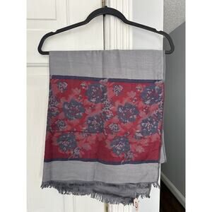NWT Al Jaber Gallery Scarf 100% Cashmere 72x25 Gray Red w/Fringe GORGEOUS